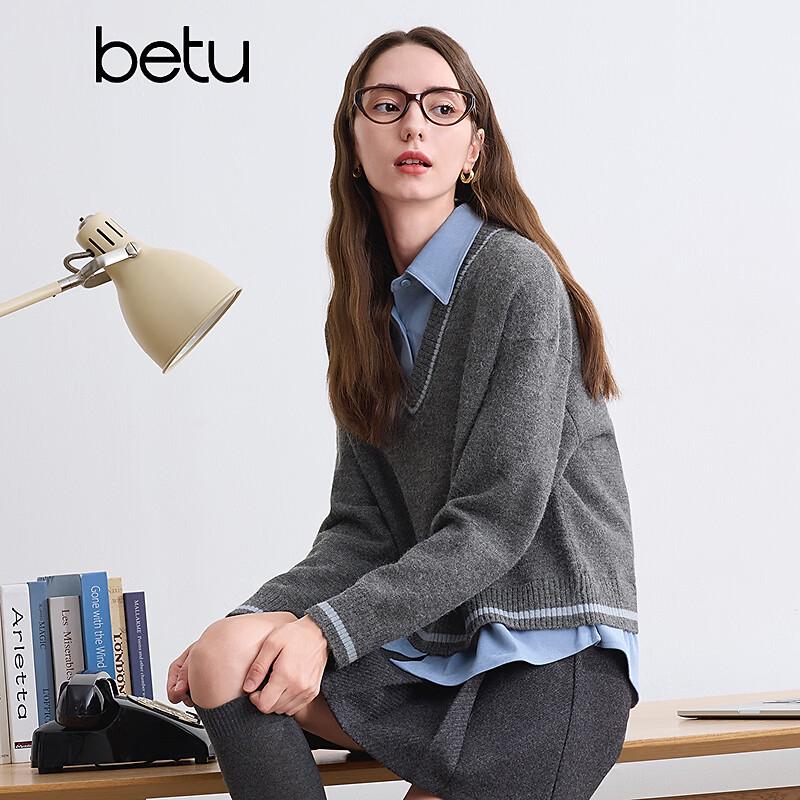 Betu Women s Stylish Fake Two-Piece Pullover Sweater L