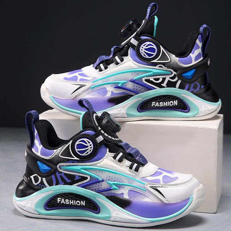 Children's Basketball Shoes Spring New Waterproof Leather Running Rotating Buckle Thick Soled Basketball Boots for Kids