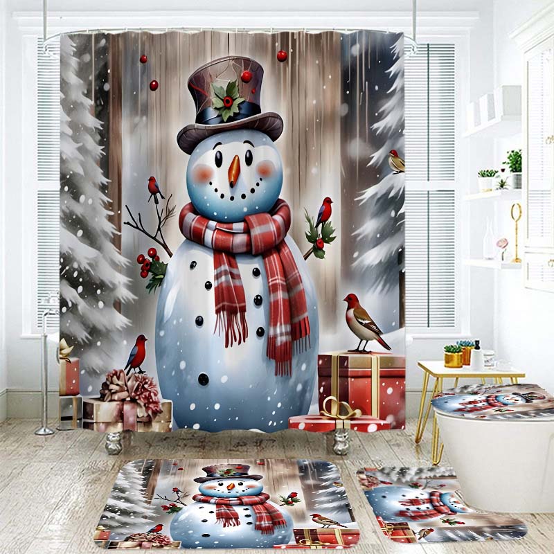 

4 шт. в наборе Веселая рождественская занавеска для душа ванная туалет коврик Рождественский декор 003