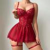 Garter Pajamas Exquisite Hot Women's Lingerie Fancy Bra With Thong Leg Rings Erotic Nightgowns Plus Size Underwear Sleepwear Set