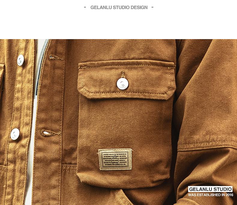 Ge Lan Lu Men's Vintage American Style Heavyweight Denim Jacket for Spring & Autumn - Loose Fit Hunting Workwear.