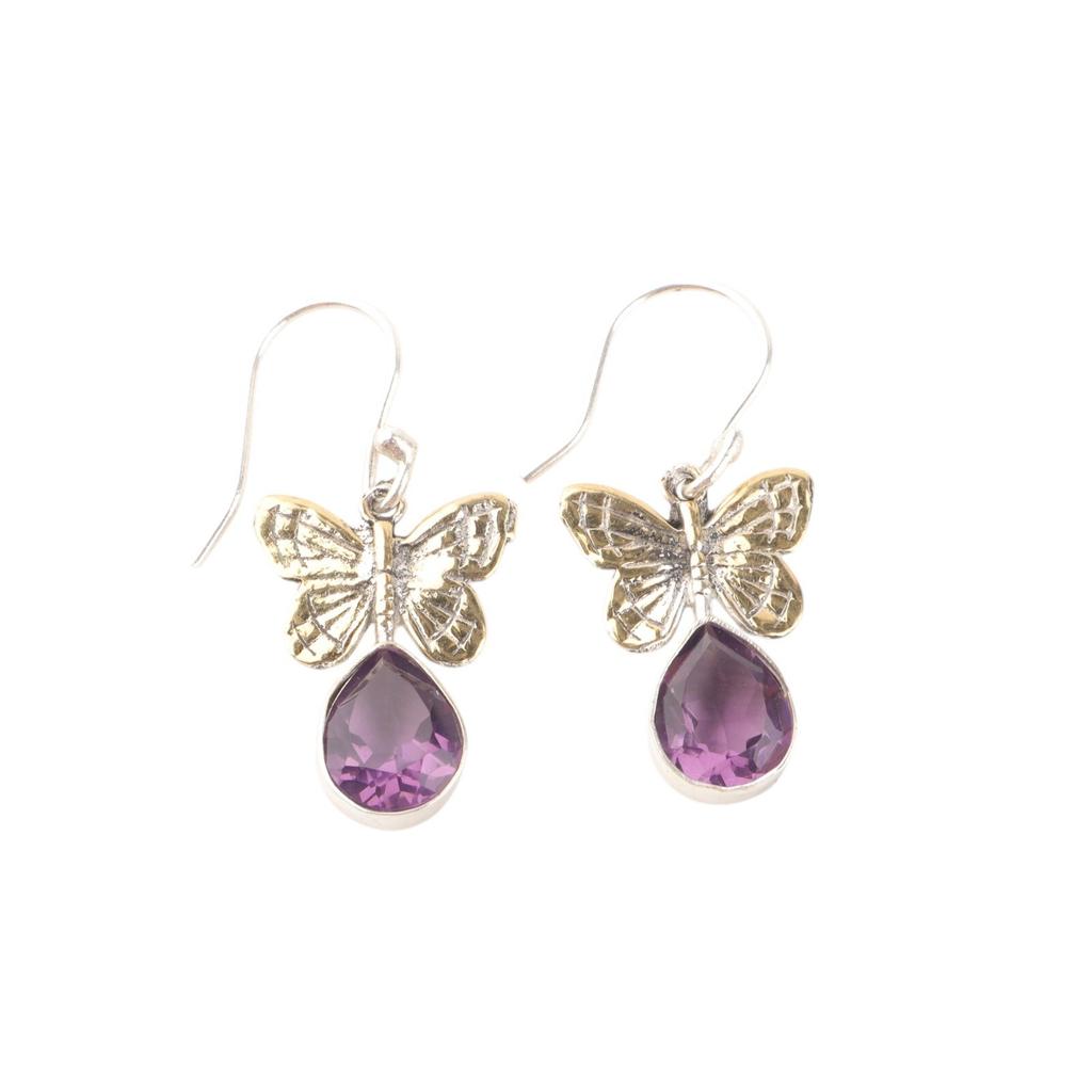 Natural Amethyst Gemstone 925 Sterling Silver Handmade Drop/Dangle Earrings 1.3" EE-155-3