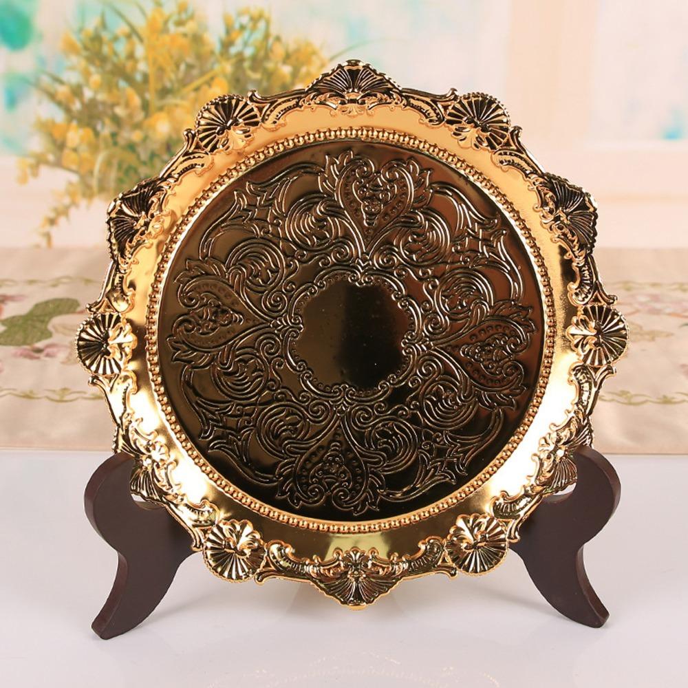 7.87 Inch Diameter Jewelry Tray Golden Finish Metal Fruit Plate Round Serving Tray Party Serving