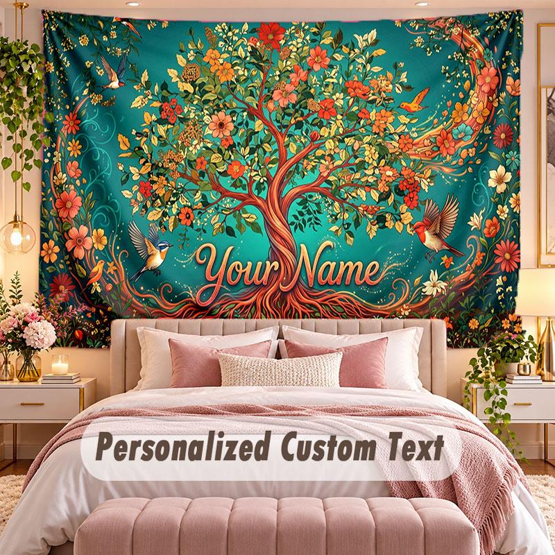 Tree of Life (220) Theme Wall Tapestry Customized With Name Text Personalized Hanging Tapestry For Bedroom Living Room Decor