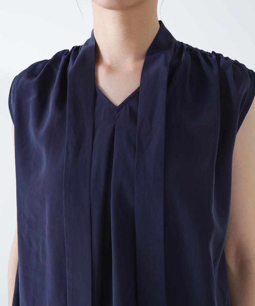 Nano Universe Shoulder Gathered Bowtie Size Blouse, S, Off-White