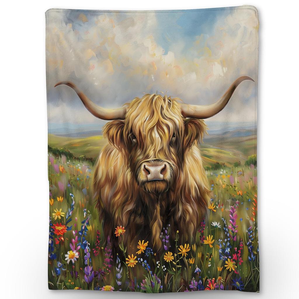 Cute Highland Cow Fleece Blanket Soft Cozy Farm Animal Flannel Throw Blanket for Farmhouse Bedroom Sofa Couch Outdoor Travel
