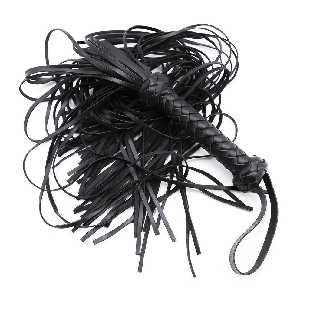 Leather Tassel Whip for Adult Play - Black & Red Flirting Toy for Men and Women