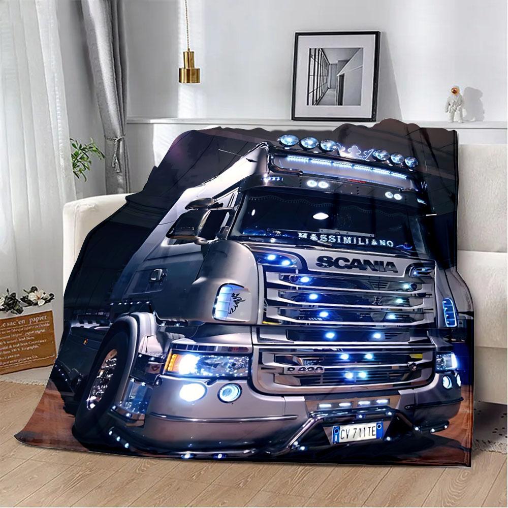 Printed Blanket Picnic Blankets Car Brand Scanias TruckS Warm Blanket Soft and Comfortable Blanket Home Travel Birthday Gift