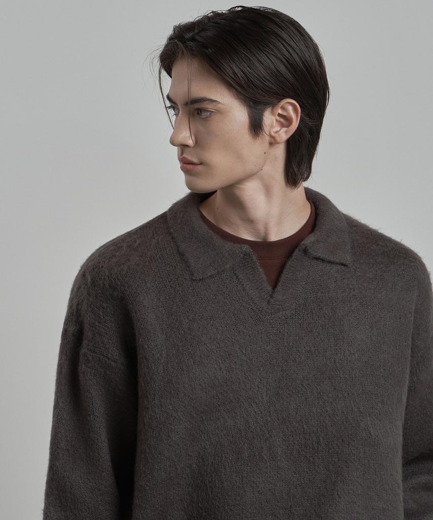 WORK ON BODY OFF Lanugo Semi-Overfit Brush Collar Knit [Charcoal]