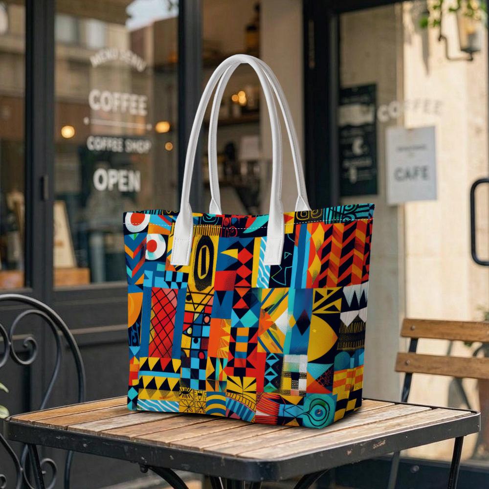 Geometric Print Tote Bag Large Capacity Casual Shoulder Bag for Daily Shopping Travel Versatile Handbag