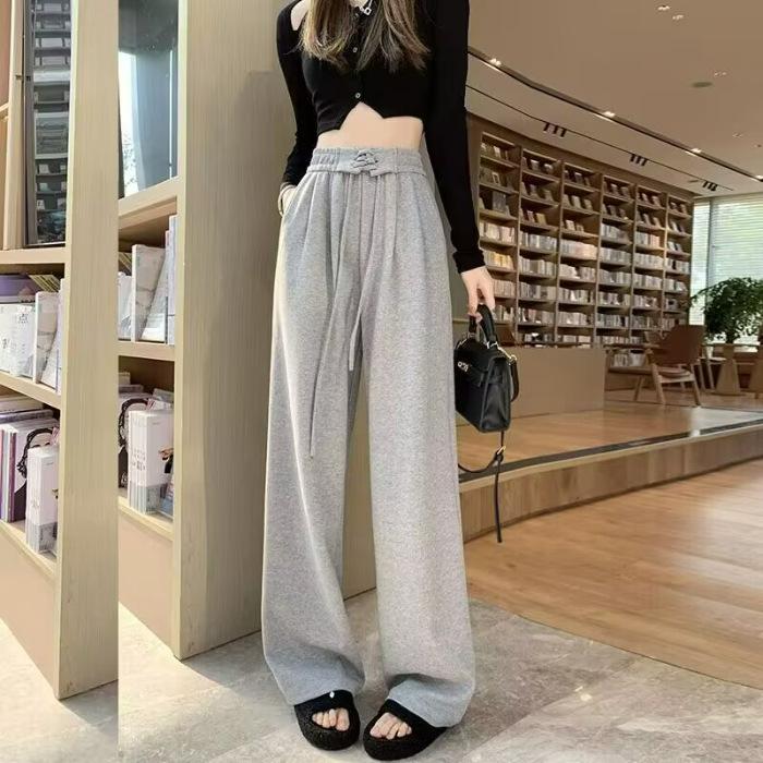 Spring and Autumn Women's Plus Size Tied Sweatpants High Waisted Straight Dragged Casual Pant