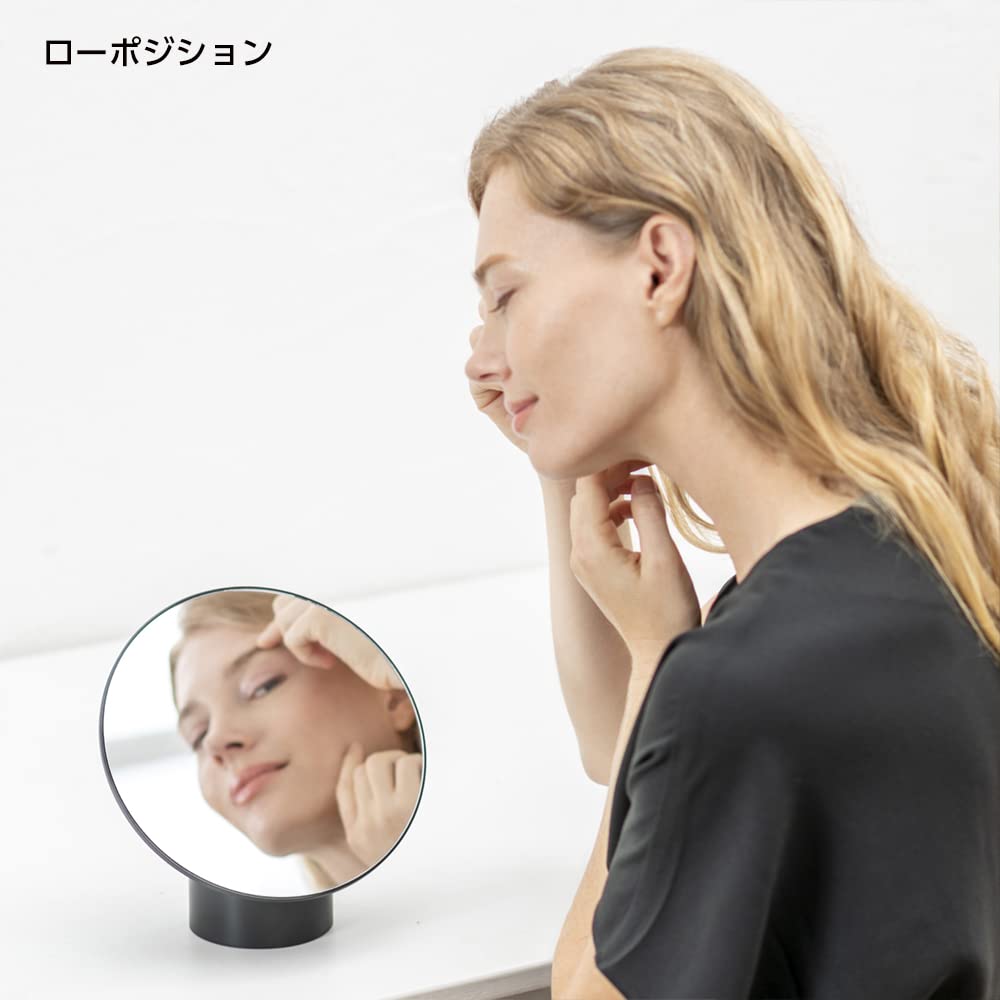 HORIUCHI MIRROR Height Adjustable Makeup Mirror, Black, Tabletop Mirror, Birthday Gift
