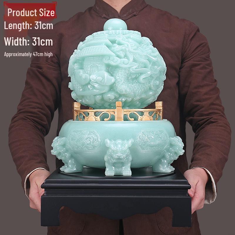 Nine Dragons Wealth-Attracting Jade Cauldron Ornament for Entryway, Living Room, or Office Desk - High-End Opening Gift