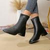 Fashion Rear Zip Anti-Slip Wear-Resistant Block Heel Single Boots Women's Fashion Metal Square Toe Short Boots