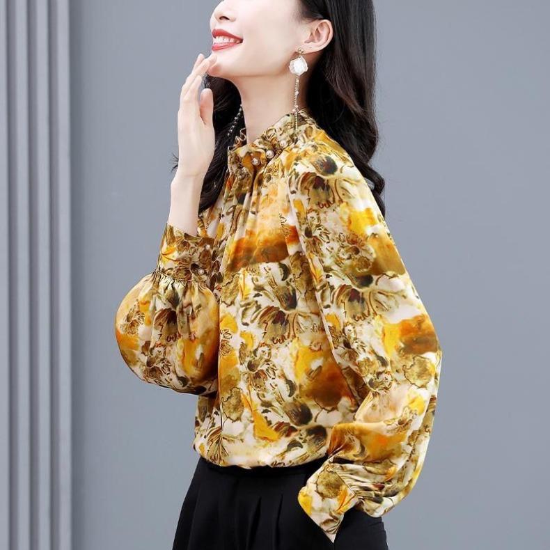 Elegant Simulation Silk Loose Shirt Women's Spring Fashion  Print Loose Blouse