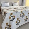Hand Block Floral Printed Kantha Quilt, Cotton Kantha Bedspread, Vintage Bedding Bedsheets, Handmade kantha throw