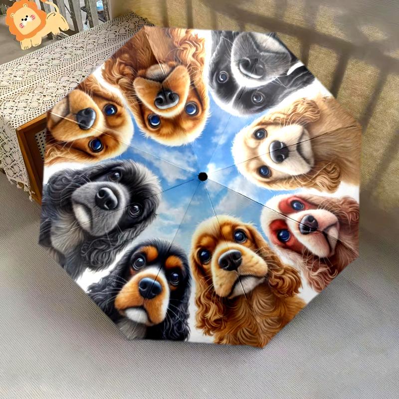 1pc Dog Lover Cute Pet Chihuahua VIP Border Collie Dog Umbrella Portable Folding Umbrella Iron Frame Hole Bone Structure Outdoor Home Umbrella H2