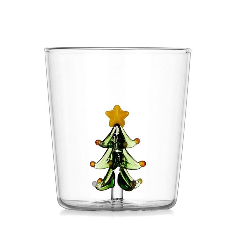Unique Christmas Glass Mug Elegant 3D Christmas Glasswares Wreath Designs Cup for Holiday Celebration