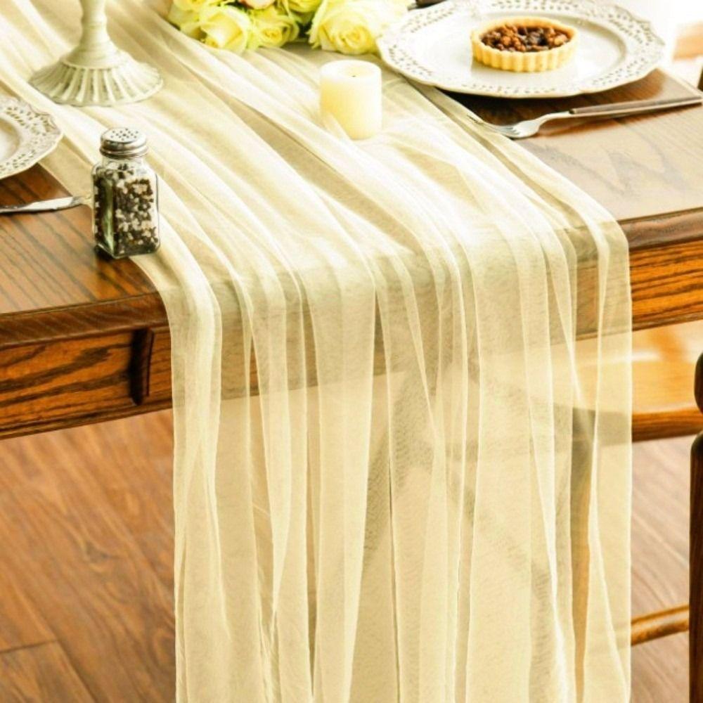 Semi-Sheer Gauze Tulle Sheer Table Runner Elegant Tulle Boho Rustic Gauze Tablecloth DIY Chiffon Table Runner Party Table Decor
