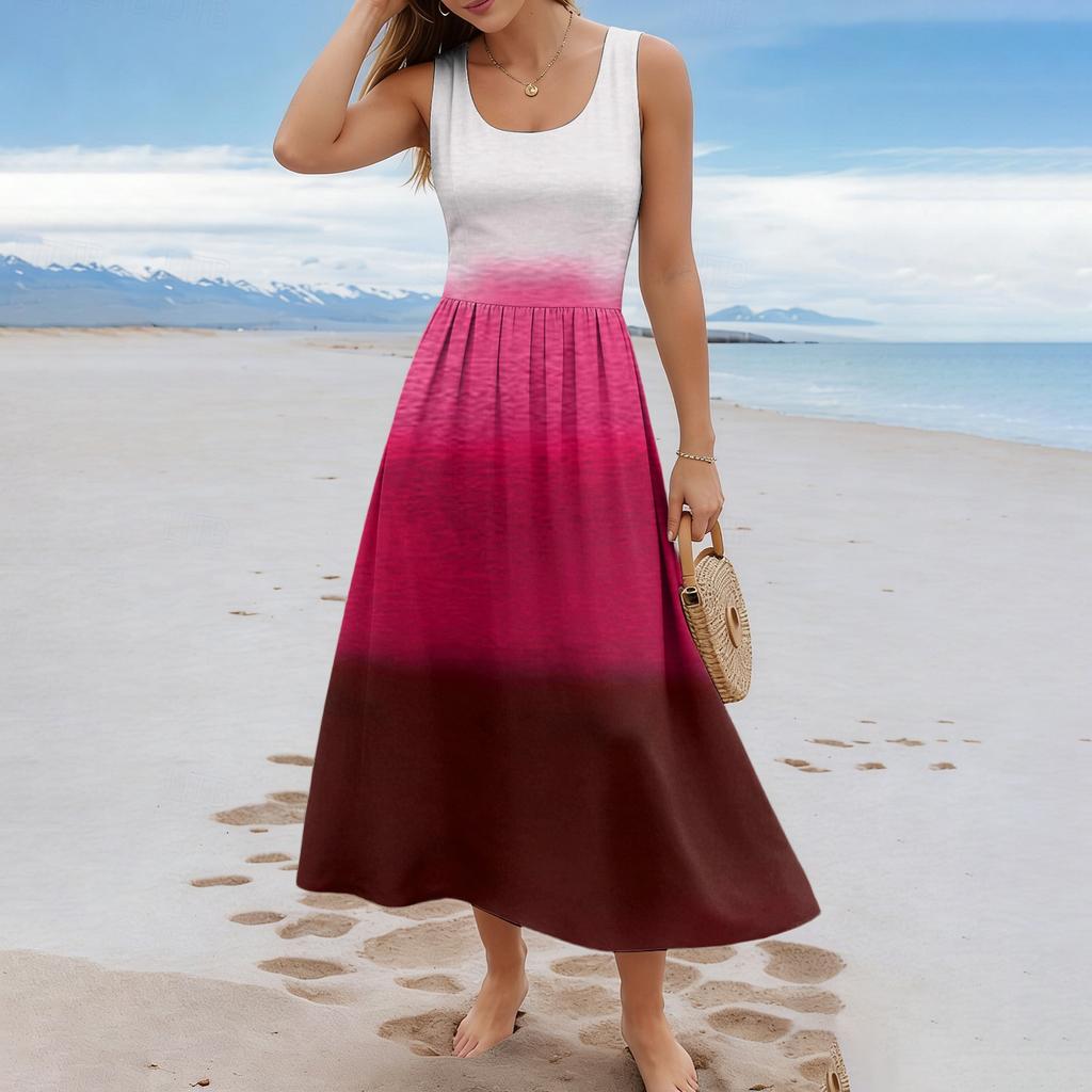 Ladies' gradient printed summer casual and fashionable sleeveless long dress
