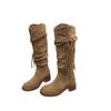 Retro round head wasteland wind fringed knight boots women's 2025 new thick heel but knee thin pile boots