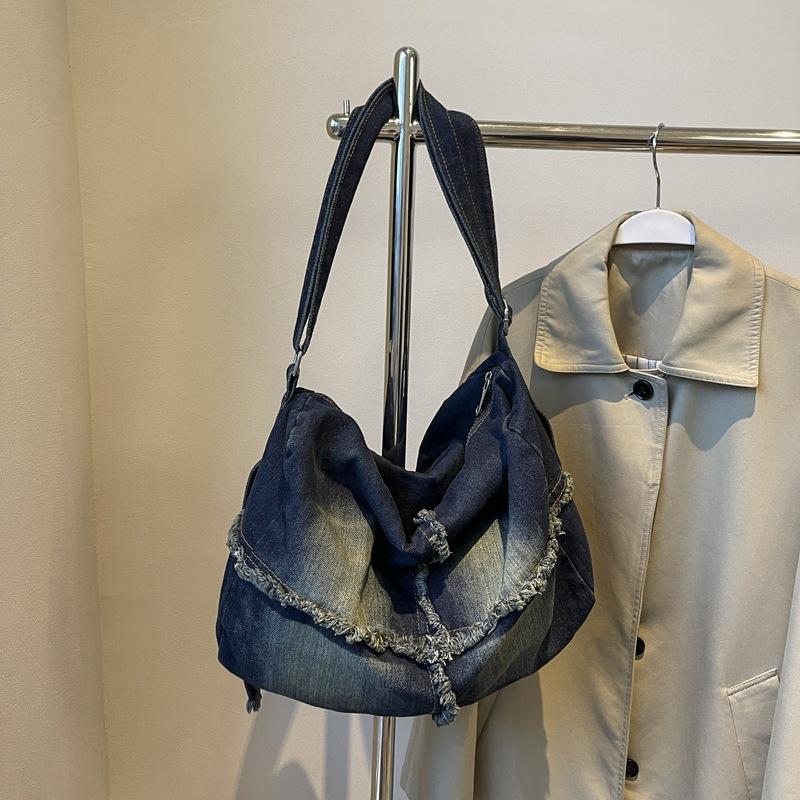 Retro Old Denim Underarm Bag Women's 2025 New Large-capacity Denim Shoulder Bag Simple Casual Messenger Bag