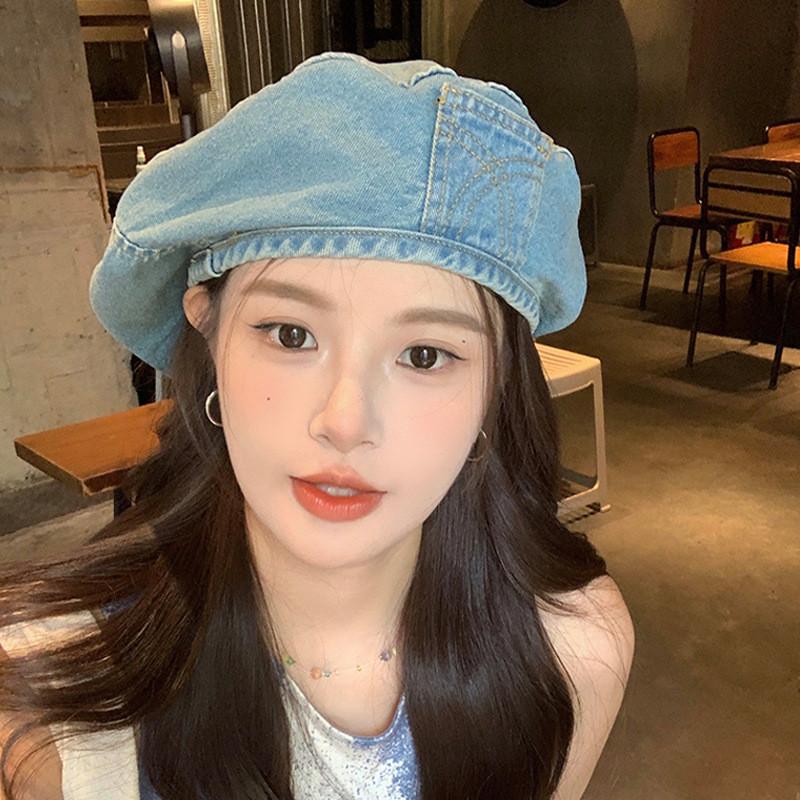 Washed Trendy Denim Beret Hat For Women And Men In Retro Design With Embroidery Unique