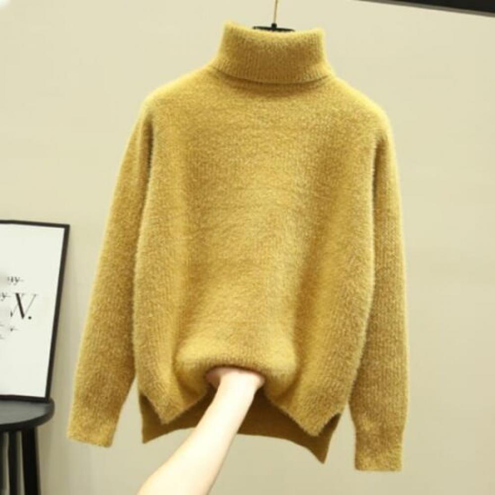 Navava Mock Neck Mink Fur Long Sleeve Knit Sweater Nk1860