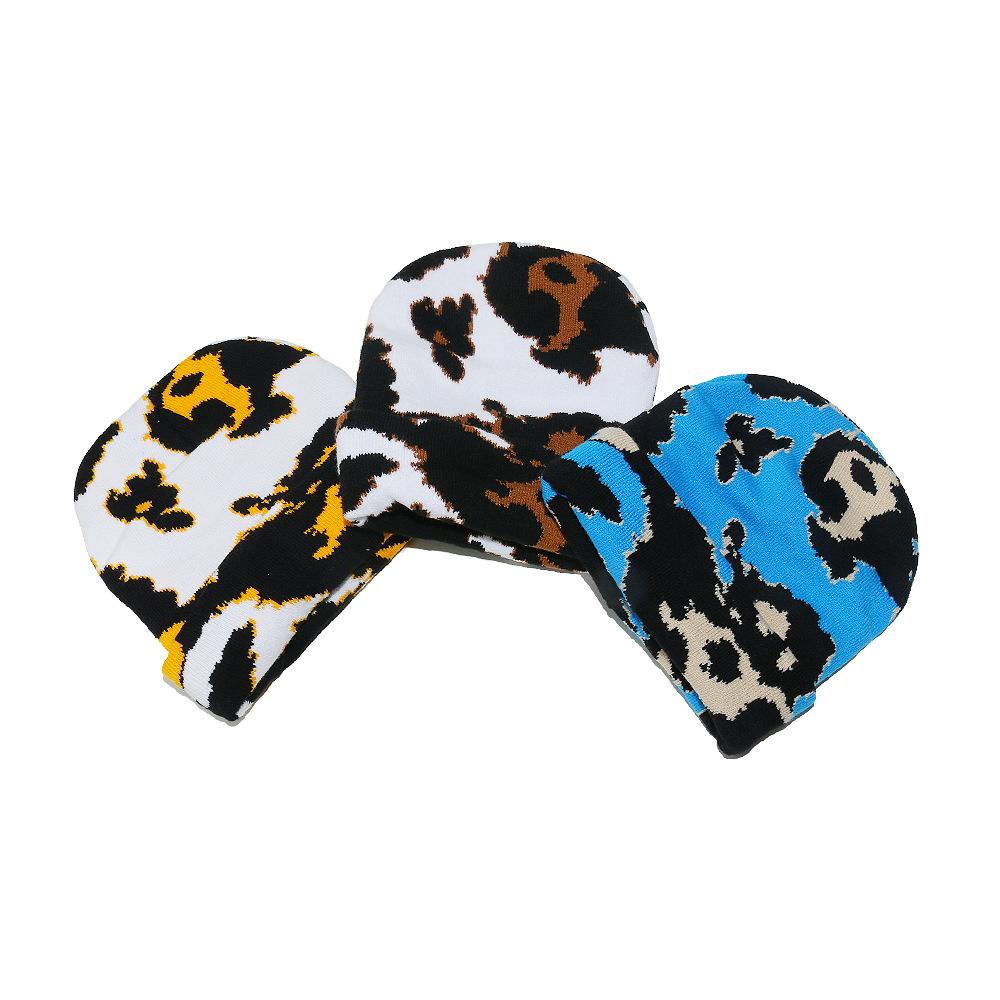 Cow Pattern Camouflage Pullover Hat Outdoor Riding Warm Wool Hat Ear Protector Knitted Hat Women