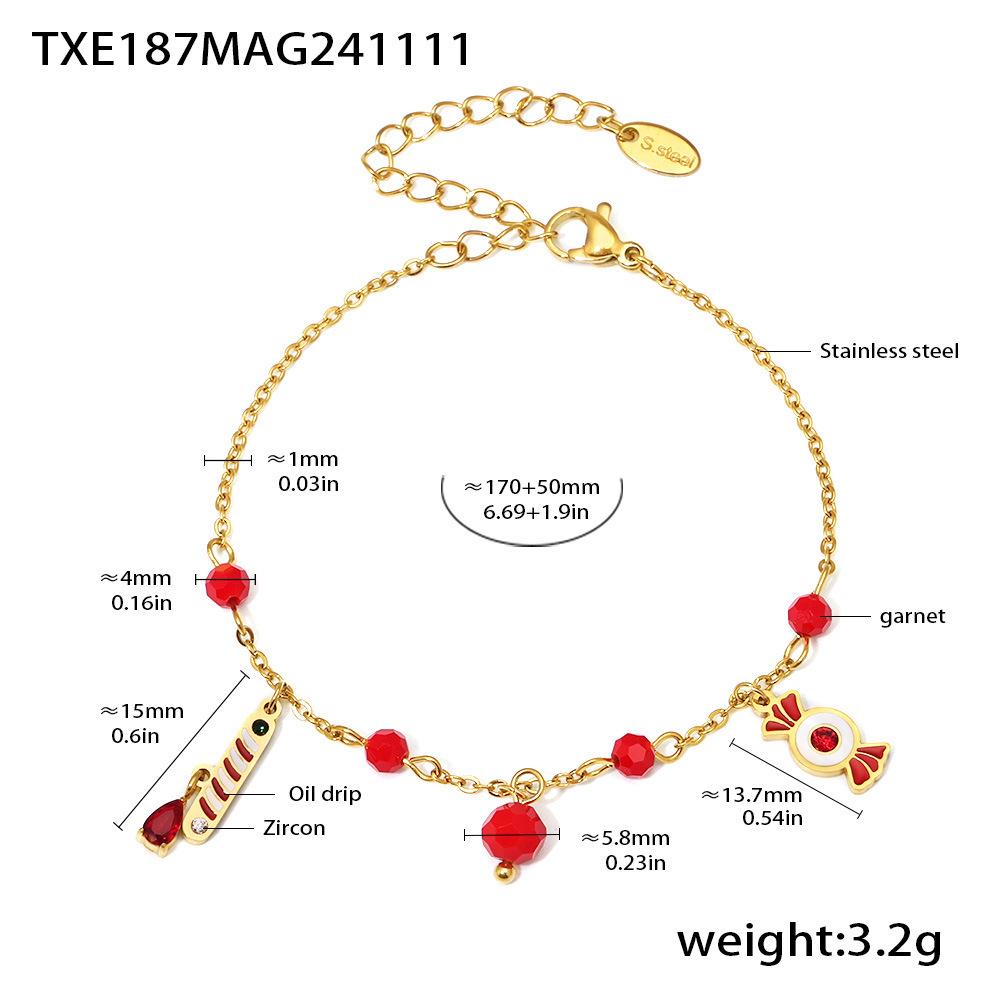 Qiong Yao Double Layer Garnet Jewelry Set: Necklace, Bracelet, Asymmetrical Earrings