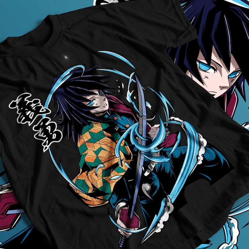 Giyu Tomioka T-shirt Demon Killer Kimetsu No Yaiba Anime Summer New Men's and Women's Streetwear