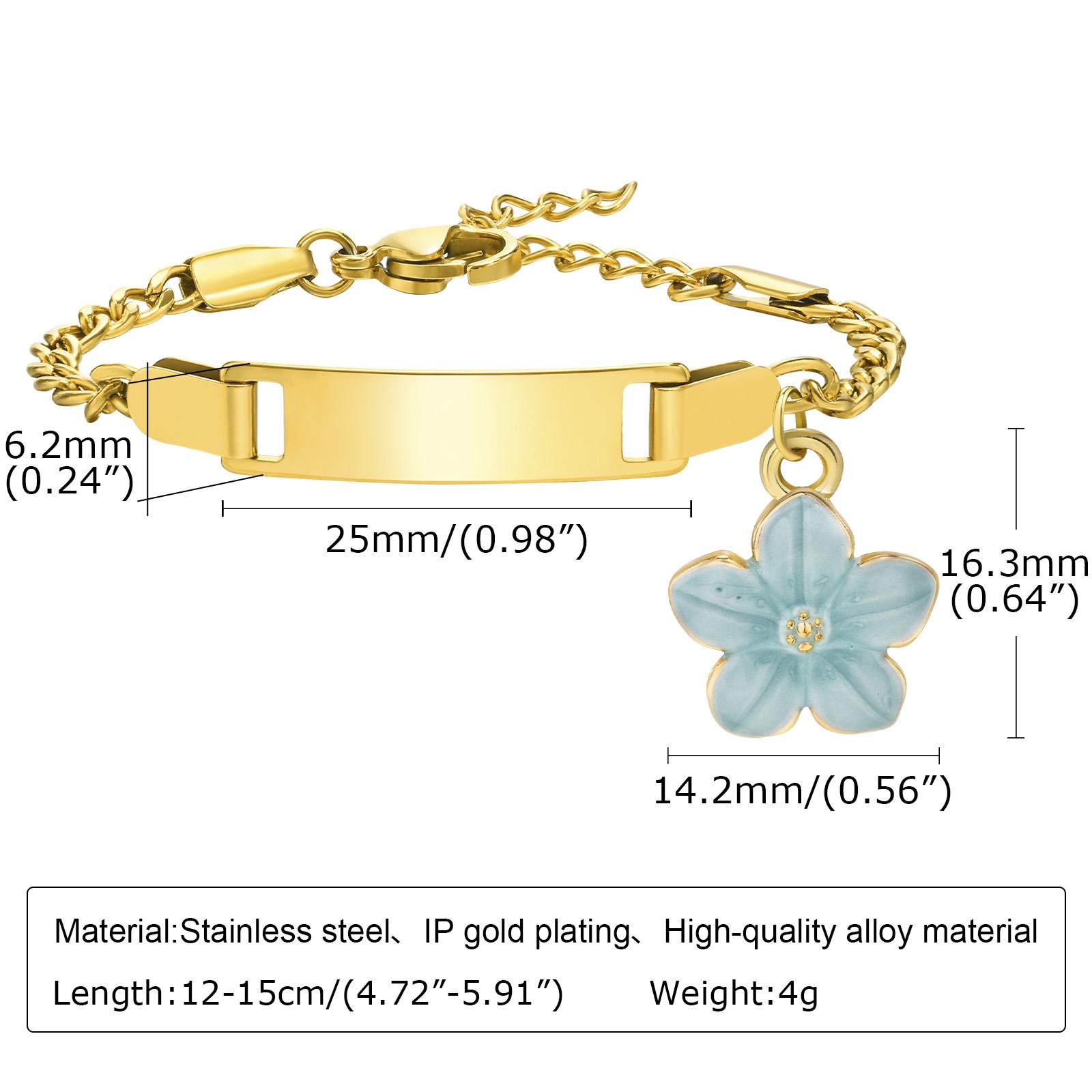 

Personalized Engrave Name ID Bracelet for Kid Baby, Stainless Steel Flower Charm Bracelet, Waterproof Custom Jewelry for Girl