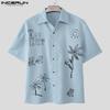 INCERUN Oversized Men Shirts Lapel Short Sleeve Cartoon Print Casual Tops