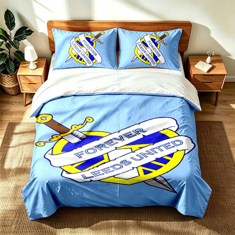Leeds United Football Club (14) 3pc Set Suitable for Master Bedrooms Soft and Comfortable an Ideal Gift for Family and Friends Includes One Duvet Cove