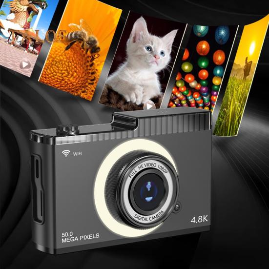 Fotocamera digitale con doppio obiettivo, display IPS, messa a fuoco automatica, zoom, anti-vibrazione, ricaricabile, condivisione wireless, fotocamera selfie Wi-Fi