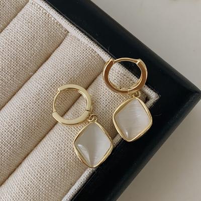 Opal Stud Geometrische Quadrat Nicht-Fading Ohr Schnalle Temperament Vielseitig Natürliche Stein Atmosphärischen High-End