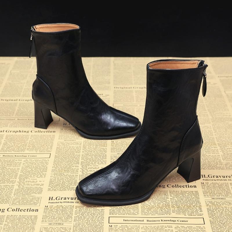 New Autumn Winter Square Toe Ankle Boots Women Thick High Heels Shoes Fashion Banquet Party Short Botas Mujer