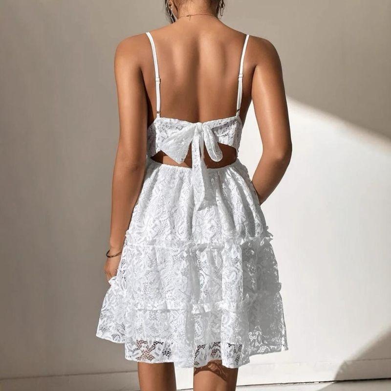 Women clothes European and American Lace Patchwork V-neck Backless Sling Sexy dresses for women