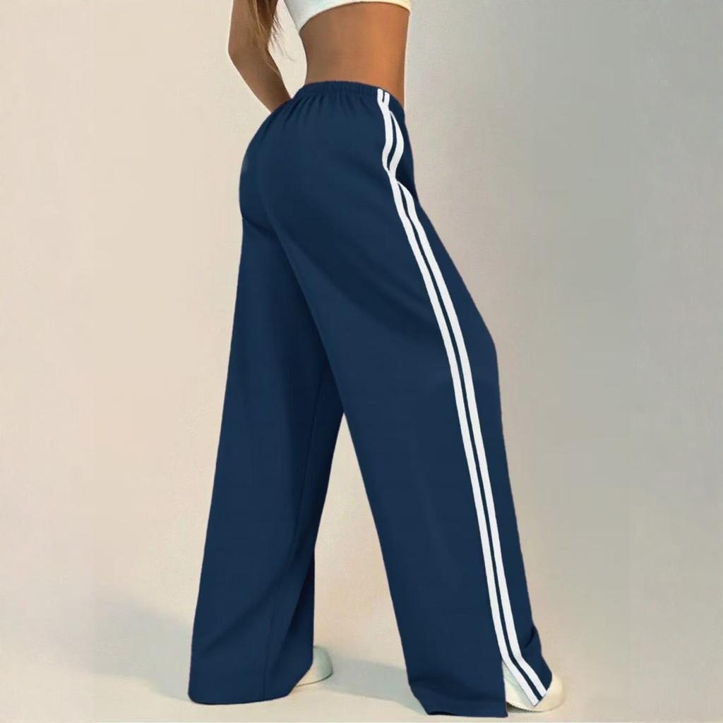 Women's Solid Color Casual High-waisted Loose-fitting Athletic Pants With Side Stripes