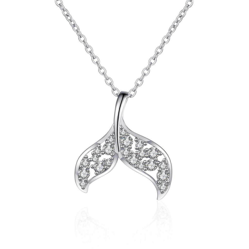 XDY925 Mermaid Tail Moissanite Pendant Necklace - Sterling Silver Clavicle Chain for Women
