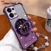 Shockproof Glitter Plating Case for Xiaomi Redmi 15C 15 4G 5G Mirror Magnetic Holder Beaded Bracelet Cover