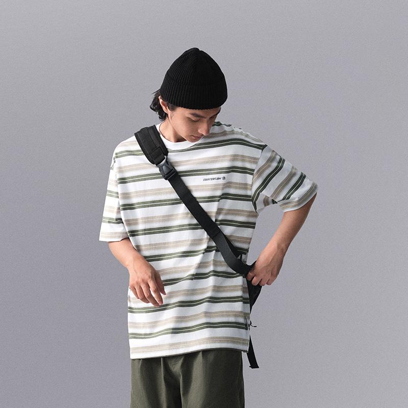 Li Ning CF Water Flow Full Print Striped Round Neck Loose Comfortable Cool Short Sleeve T-Shirt Men T-Shirts Standard-White ATSU631-2