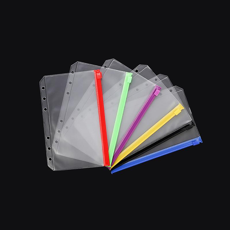 6Pcs A6 Waterproof Pvc Cash Budget Envelopes Zipper Binder Pouches 6-Hole Binder Pockets For Notebook Planner Journey Binders