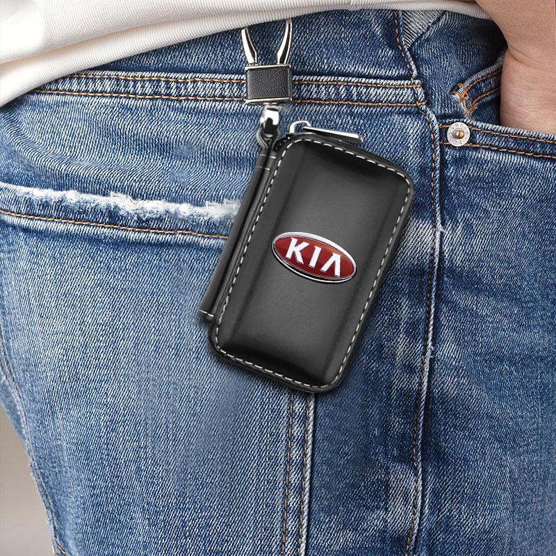 1Pcs 2025 Fashion New Leather Emblem Car Key Case Keychain Zipper Key Case Bag For KIA K5 K9 Sorento Ceed Sportage Carnival Stinger Forte Niro Cadenza
