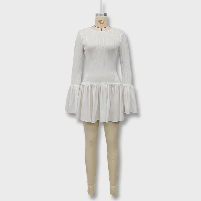 2024 Autumn Women's Fashion: European & American Style Slim Fit Ruffle Dress with Flared Sleeves