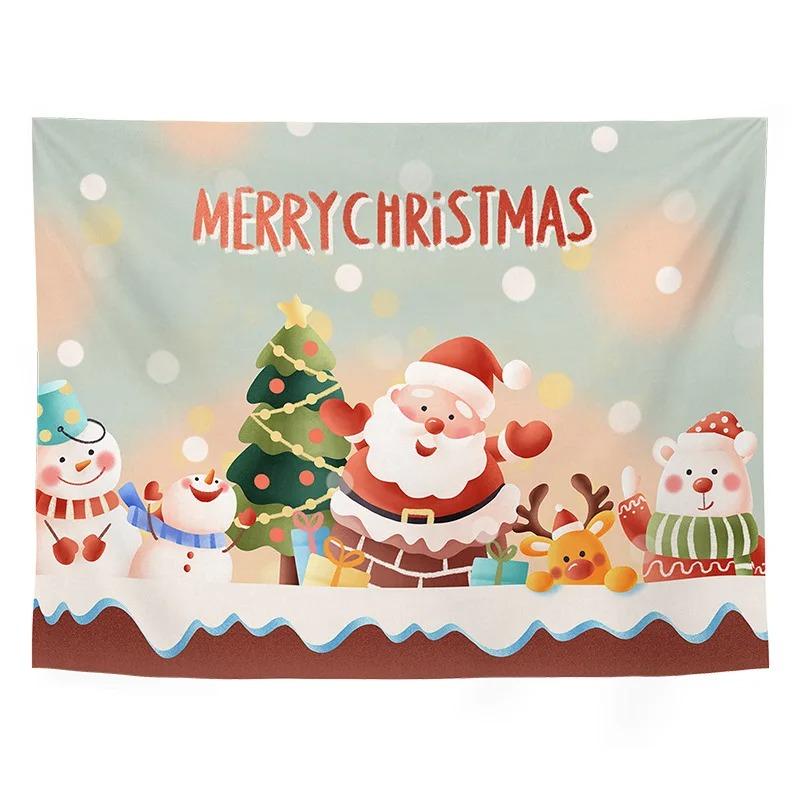 Cartoon Santa Claus Pattern Tapestry Home Bedroom Living Room Wall Decoration Christmas Theme Tapestry