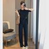 Sommer-Hosenanzug aus Eisseide mit weitem Bein im koreanischen Stil für Damen – lockeres, trendiges Design in großer Größe mit geschlitztem Kurzarmoberteil.