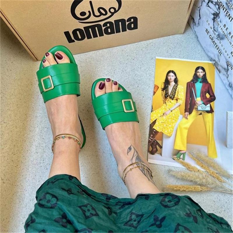 

2025 новые тапочки большого размера женские туфли с пряжкой на поясе на плоской подошве женские туфли 43 размера классные тапочки 43 зелёный