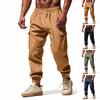 Men's Linen Trousers Casual Outdoor Sports Cuffed Trousers Multi-Pocket Workwear Long Trousers for Men