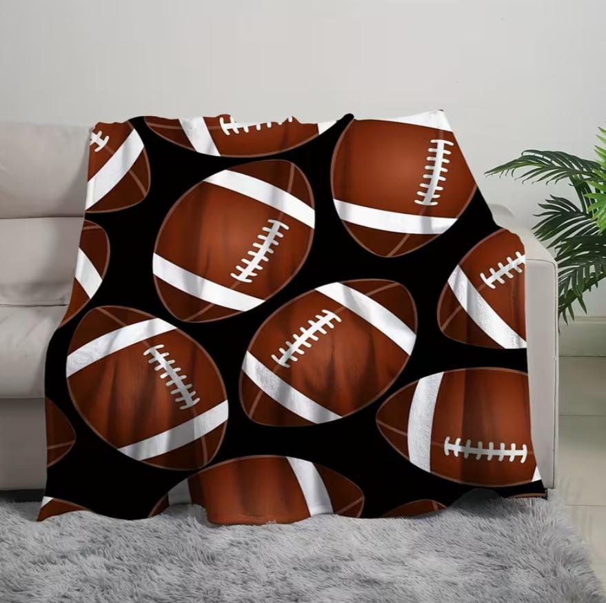 Digital Printed Blanket Featuring Passionate Sports Elements Like Rugby. A Youth Sports-for Napping with A Christmas Design
